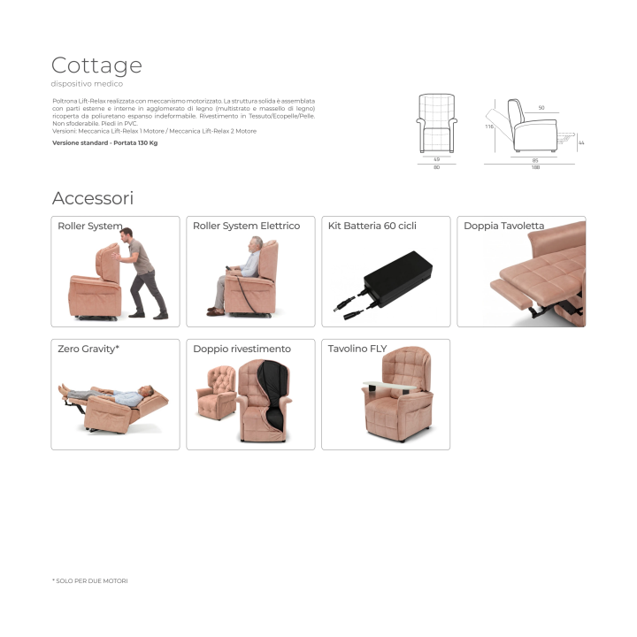 Poltrona Cottage — dimensões e acessórios opcionais